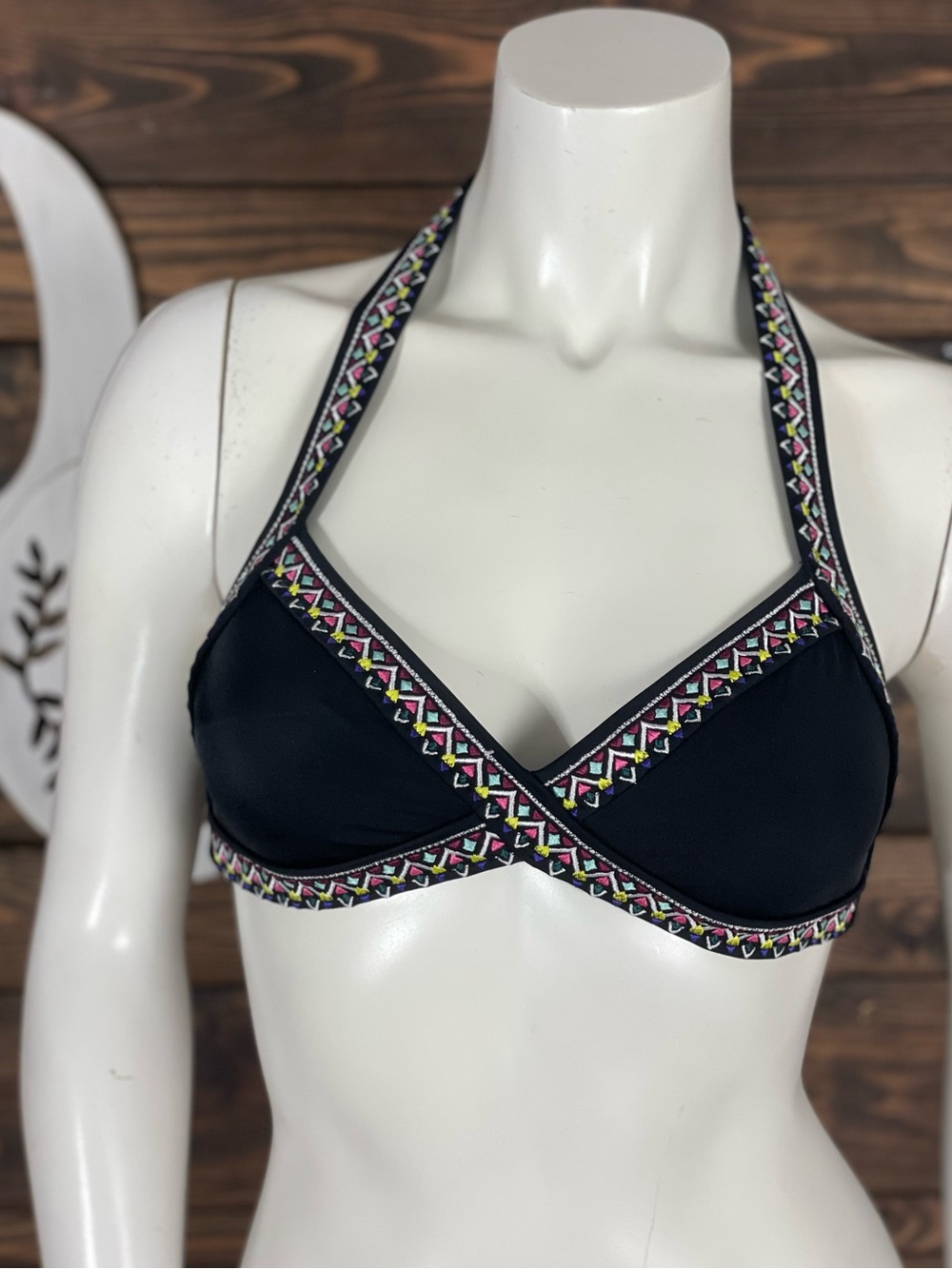 PINK Victoria's Secret | Halter Bikini Top Multicolor‎ Embroidered Aztec Trim